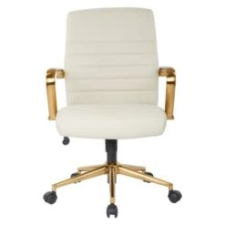 Ave Six Baldwin Mid-Back Faux Leather Chair With Gold Finish Arms And Base - Saddle -Office Storage Sales 7ce224c2 aeeb 4a04 9017 bd274cdce47d