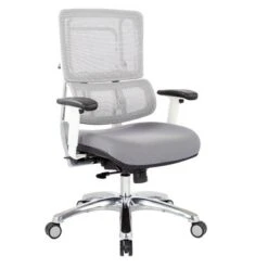 Breathable White Vertical Mesh Managers Chair With Fabric Seat In Steel - Steel