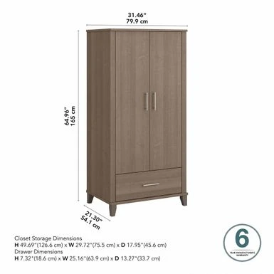 Somerset Tall Storage Cabinet With Doors And Drawer By Bush Furniture - Platinum Gray 11 Somerset Tall Storage Cabinet With Doors And Drawer By Bush Furniture - Platinum Gray - Image 11