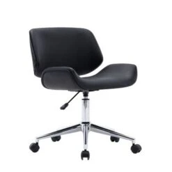 Porthos Home Orli Office Chair, PU Or Fabric Upholstery, Contoured Back/Seat - Black - PU