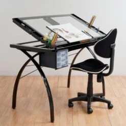 Studio Designs Futura Clear Glass Top Drafting Table With Storage - Painted - Clear -Office Storage Sales 7f8826f0 f96c 416e 85da 435dad525a11