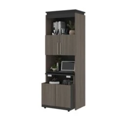 Orion 30W Tall Storage Cabinet With Doors And Fold-Out Desk By Bestar - Bark Grey/Graphite -Office Storage Sales 83ed205c 59dd 4830 95cc 40028f77f853