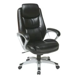 Office Star Products Executive Eco Leather Chair With Padded Arms - Exec Eco Lthr Chair - Titanium/black