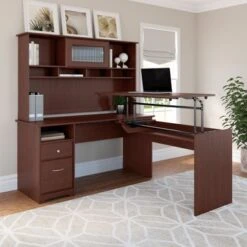 60W 3-position L-shaped Sit To Stand Desk With Hutch By Bush Furniture - White -Office Storage Sales 85226d63 b962 45b6 a0c9 b68e7488b399