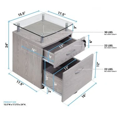 Porch & Den Capilano Glass Top Rolling File Cabinet - Graphite 12 Porch & Den Capilano Glass Top Rolling File Cabinet - Graphite - Image 12