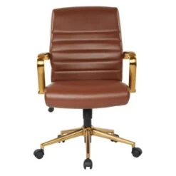 Ave Six Baldwin Mid-Back Faux Leather Chair With Gold Finish Arms And Base - Saddle -Office Storage Sales 8b30633e 8525 47fc 912b a441b86ebe77