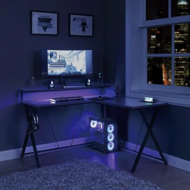 Checkpoint Battlestation L Shaped Gaming Desk With RGB LED Lights - Grey 2 Checkpoint Battlestation L Shaped Gaming Desk With RGB LED Lights - Grey - Image 2