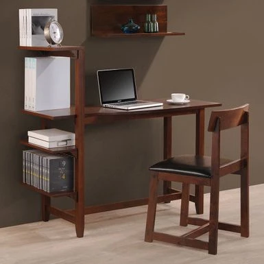 Hamburg Contemporary 4-tier Bookshelf, Desk, And Faux Leather Desk Chair Study Set - Wood Finish - Mahogany 2 Hamburg Contemporary 4-tier Bookshelf, Desk, And Faux Leather Desk Chair Study Set - Wood Finish - Mahogany - Image 2