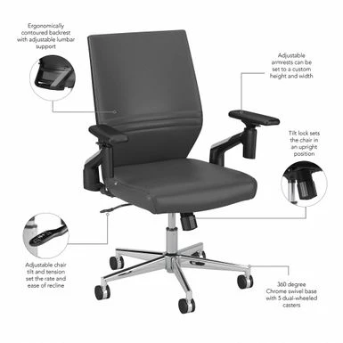 Cabot Mid Back Leather Office Chair By Bush Furniture - Dark Gray Leather 20 Cabot Mid Back Leather Office Chair By Bush Furniture - Dark Gray Leather - Image 20