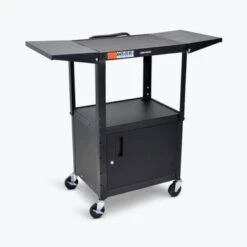 Luxor Adjustable Height Steel AV Cart W/ Cabinet, Drop Leaf - Black -Office Storage Sales 8e600262 04ee 4860 8373 74ffbd6d14ef