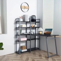 HOMCOM 5 Tier Versatile L-Shaped Computer Desk Writing Table With Display Shelves And Metal Frame, Space-Saving, For Study Room - Natural -Office Storage Sales 9085d2ff b012 4df1 8dca 23941efb617f