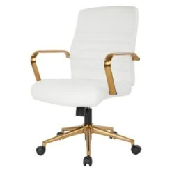 Ave Six Baldwin Mid-Back Faux Leather Chair With Gold Finish Arms And Base - CREAM -Office Storage Sales 937d342a b965 4acf 9e24 e543dc664107