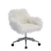 Modern Faux Fur Home Office Chair, Fluffy Chair For Girls, Makeup Vanity Chair With Gold / Silver Plating Base - White