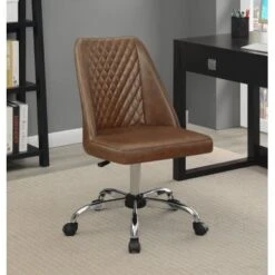 Upholstered Tufted Back Office Chair Brown And Chrome