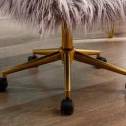 Modern Faux Fur Home Office Chair, Fluffy Chair For Girls, Makeup Vanity Chair With Gold / Silver Plating Base - White -Office Storage Sales 957669f0 6146 4216 9824 c299d20b3de0