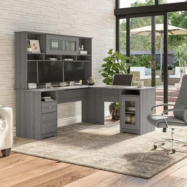 Cabot 72W L Shaped Desk With Hutch And Storage By Bush Furniture - Ash Gray 9 Cabot 72W L Shaped Desk With Hutch And Storage By Bush Furniture - Ash Gray - Image 9