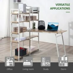 HOMCOM 5 Tier Versatile L-Shaped Computer Desk Writing Table With Display Shelves And Metal Frame, Space-Saving, For Study Room - Natural -Office Storage Sales 995b096c 3e25 4ee9 9e38 84cbf0301441