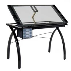 Studio Designs Futura Clear Glass Top Drafting Table With Storage - Painted - Clear