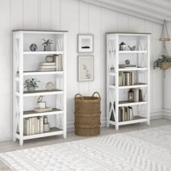 Key West 5 Shelf Bookcase Set By Bush Furniture - Shiplap Gray/Pure White