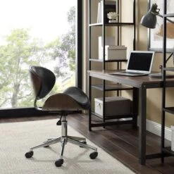 Madonna Mid-century Adjustable Office Chair By Corvus - Black - Walnut Finish -Office Storage Sales a1068cd7 d5b8 4774 8007 c20728c13256