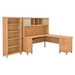 Somerset 72W L Shaped Desk With Hutch And 5 Shelf Bookcase - Hansen Cherry -Office Storage Sales a1d365fa 918f 40f7 a85b df7bcd6a67c4