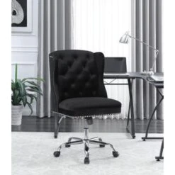 Upholstered Tufted Office Chair Black And Chrome