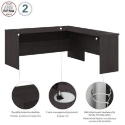Ridgeley 65W L Shaped Desk By Bestar - Charcoal Maple -Office Storage Sales a7177359 8e53 48bc 84f5 58e4f70864bf