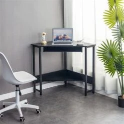 Solid Wood/MDF Corner Computer Desk - Black