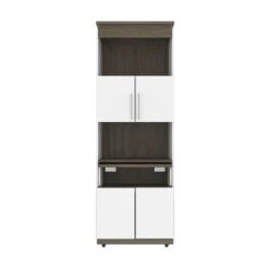 Orion 30W Tall Storage Cabinet With Doors And Fold-Out Desk By Bestar - Bark Grey/Graphite -Office Storage Sales a8620549 c4c1 405f 8850 0529898a205c