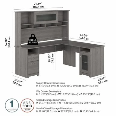 Cabot 72W L Shaped Desk With Hutch And Storage By Bush Furniture - Ash Gray 15 Cabot 72W L Shaped Desk With Hutch And Storage By Bush Furniture - Ash Gray - Image 15