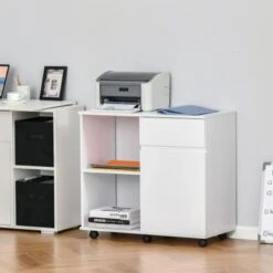 HOMCOM Filing Cabinet/Printer Stand With Open Storage Shelves, For Home Or Office Use, Including An Easy Drawer - Black -Office Storage Sales aa34deb7 40b0 4117 88db bd1214a0ca7c