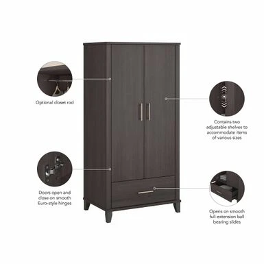Somerset Tall Storage Cabinet With Doors And Drawer By Bush Furniture - Platinum Gray 18 Somerset Tall Storage Cabinet With Doors And Drawer By Bush Furniture - Platinum Gray - Image 18