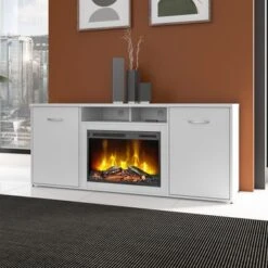 72W Electric Fireplace Storage Cabinet By Bush Business Furniture - White