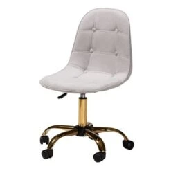 Baxton Studio Kabira Contemporary Glam And Luxe Velvet Fabric And Gold Metal Swivel Office Chair - Grey, Gold