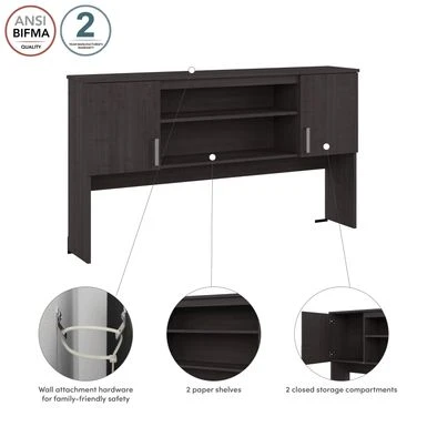 Ridgeley 65W Hutch With Doors By Bestar - Medium Gray Maple 8 Ridgeley 65W Hutch With Doors By Bestar - Medium Gray Maple - Image 8