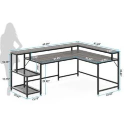 Lee Industrial L-Shaped Desk With Storage Shelves, Corner Computer Desk PC Laptop Study Table Workstation - Grey -Office Storage Sales b4b3bb10 717b 49e6 8165 5036129aa826