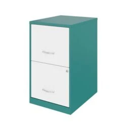Space Solutions 18in. 2 Drawer Metal File Cabinet, Teal - Teal / Alpine White - Letter -Office Storage Sales b62f55b3 6d59 452a a029 9ab61d0124b3