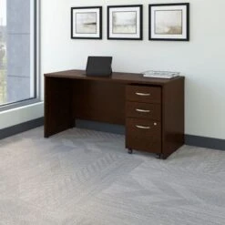 Series C 60W X 24D Office Desk With Drawers By Bush Business Furniture - Mocha Cherry