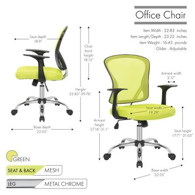 Porthos Home Cyrus Swivel Office Chair, Mesh Back, Adjustable Height - Green 12 Porthos Home Cyrus Swivel Office Chair, Mesh Back, Adjustable Height - Green - Image 12