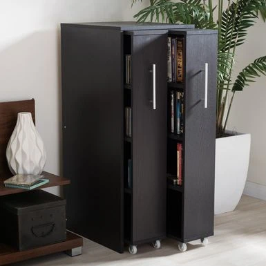 Baxton Studio Lindo Dark Brown Wood Bookcase With Two Pulled-out Doors Shelving Cabinet - Shelf-Dark Brown 1 Baxton Studio Lindo Dark Brown Wood Bookcase With Two Pulled-out Doors Shelving Cabinet - Shelf-Dark Brown