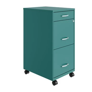 Space Solutions 18" Deep 3 Drawer Mobile Metal File Cabinet, Teal - Green - Letter 1 Space Solutions 18" Deep 3 Drawer Mobile Metal File Cabinet, Teal - Green - Letter