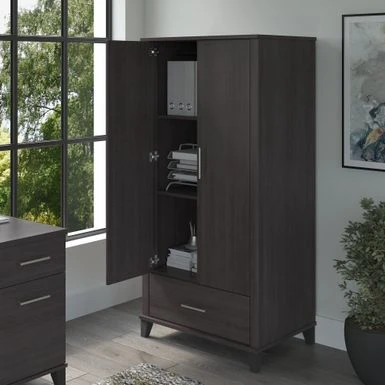 Somerset Tall Storage Cabinet With Doors And Drawer By Bush Furniture - Platinum Gray 15 Somerset Tall Storage Cabinet With Doors And Drawer By Bush Furniture - Platinum Gray - Image 15