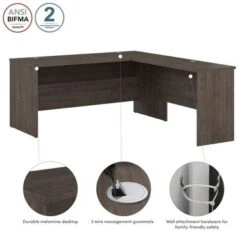Ridgeley 65W L Shaped Desk By Bestar - Charcoal Maple -Office Storage Sales bbb0fe8b 5210 4973 b048 63da5e92c442
