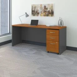 Series C 72W X 24D Office Desk With Drawers By Bush Business Furniture - Natural Cherry/Graphite Gray