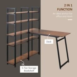 HOMCOM 5 Tier Versatile L-Shaped Computer Desk Writing Table With Display Shelves And Metal Frame, Space-Saving, For Study Room - Natural -Office Storage Sales bf580511 c35d 43cd a825 c11797741453