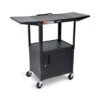 Luxor Adjustable Height Steel AV Cart W/ Cabinet, Drop Leaf - Black
