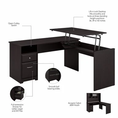60W 3-position L-shaped Sit To Stand Desk By Bush Furniture - White 9 60W 3-position L-shaped Sit To Stand Desk By Bush Furniture - White - Image 9