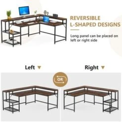Lee Industrial L-Shaped Desk With Storage Shelves, Corner Computer Desk PC Laptop Study Table Workstation - Grey -Office Storage Sales bfdc1120 0e52 4261 9707 0da4134a3e80