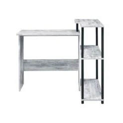 Wooden Writing Desk With Side Shelf - Antique White And Black