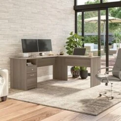 72W L-shaped Computer Desk With Drawers By Bush Furniture - Ash Gray